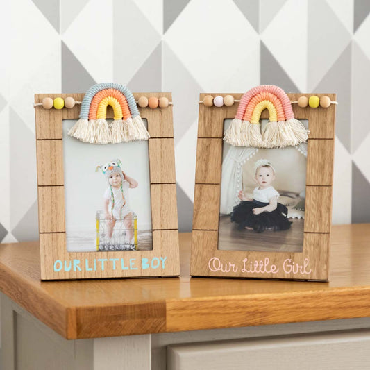 Macrame Rainbow Photo Frame Little Boy or Little Girl New Baby Gift