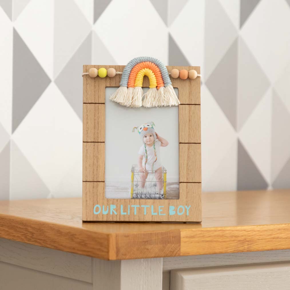 Macrame Rainbow Photo Frame Little Boy or Little Girl New Baby Gift