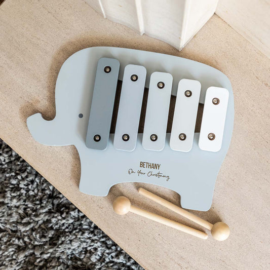 Wooden elephant xylophone with personalisation for Christening