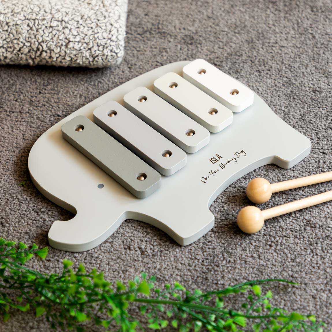 Personalised elephant xylophone music toy for naming day