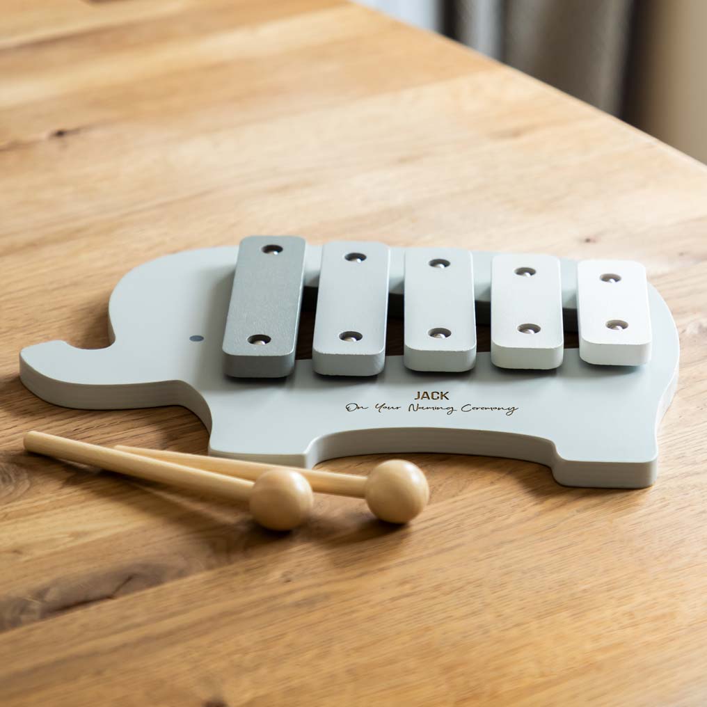 Elephant xylophone music toy with beaters and personalisation