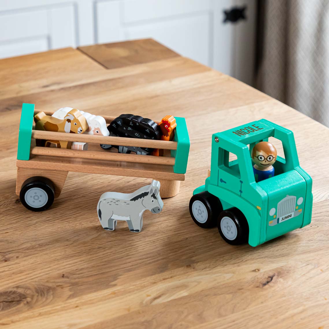 Wooden farmyard play set with lorry and animals