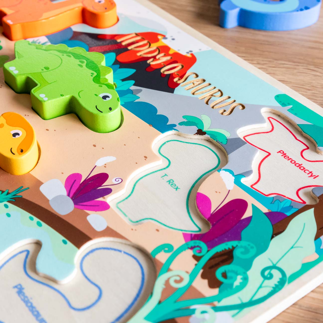 Close up of dinosaur puzzle board