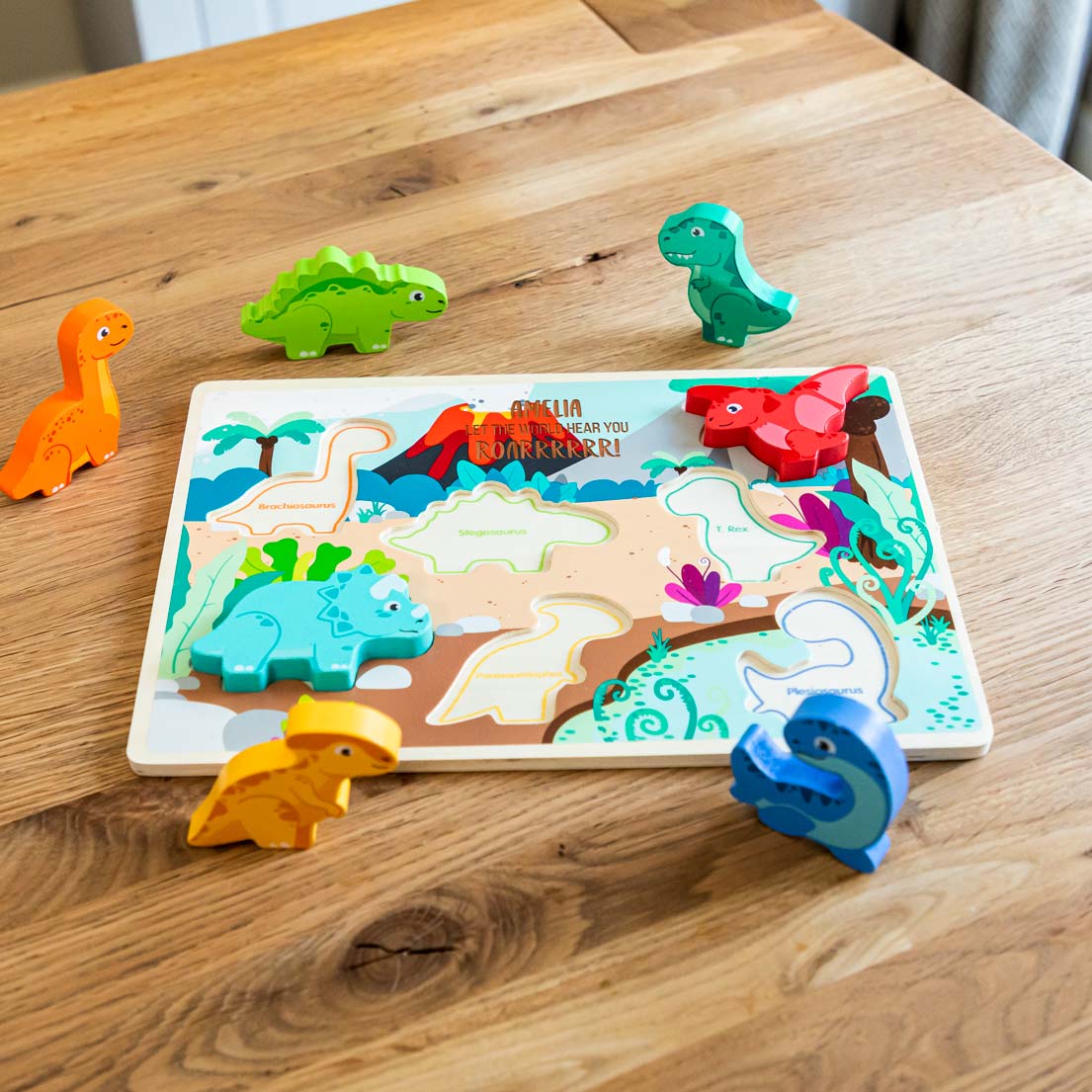 Wooden dinosaur puzzle toy