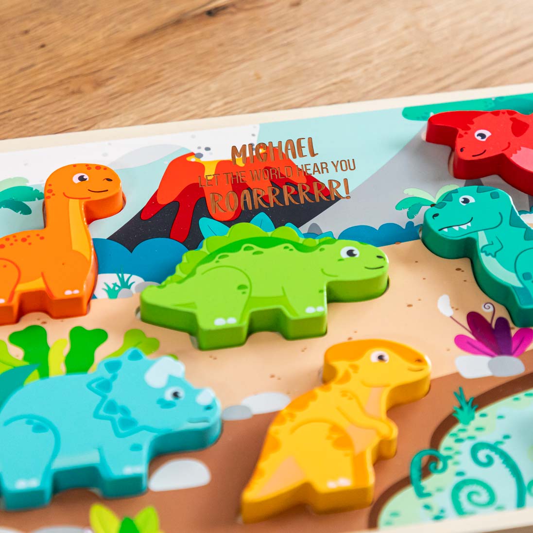 Wooden dinosaur puzzle with personalisation