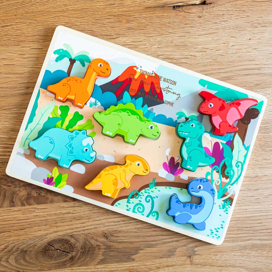 Personalised wooden dinosaur puzzle for children