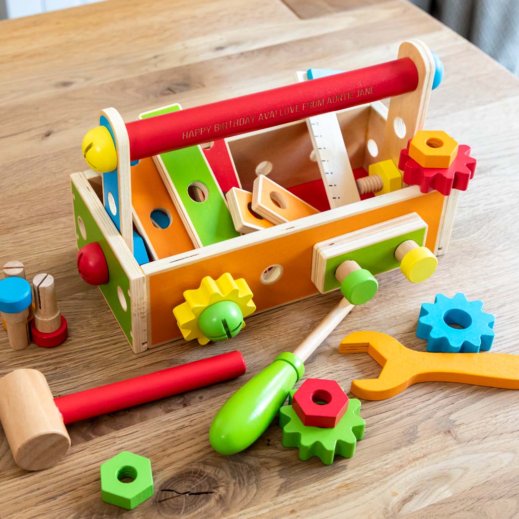 Wooden tool box and tools for children