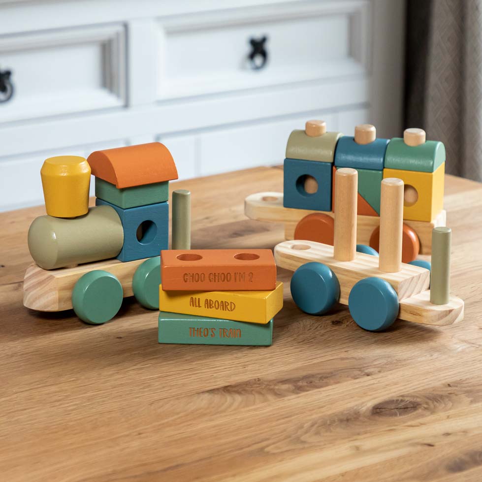 Personalised All Aboard Wooden Train Set Gift For Children