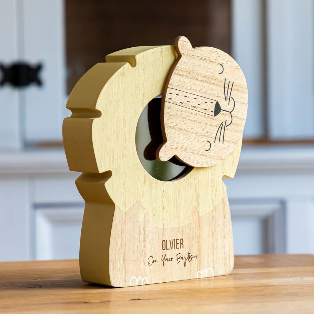 Personalised Lion Money Box For Christening Baptism Naming Day Gift