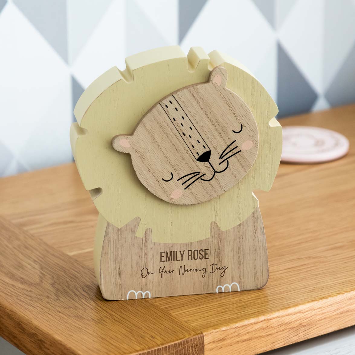 Personalised Lion Money Box For Christening Baptism Naming Day Gift