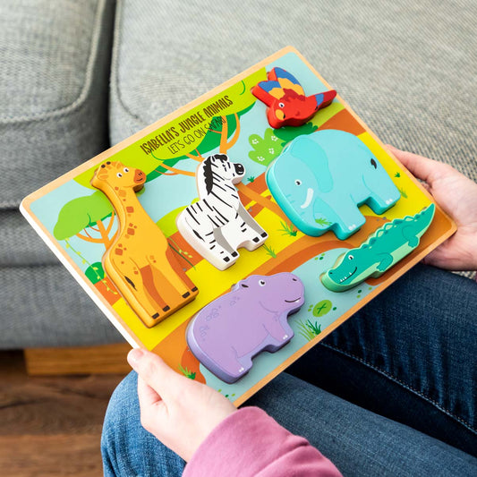 Wooden jungle animal puzzle with personalisation