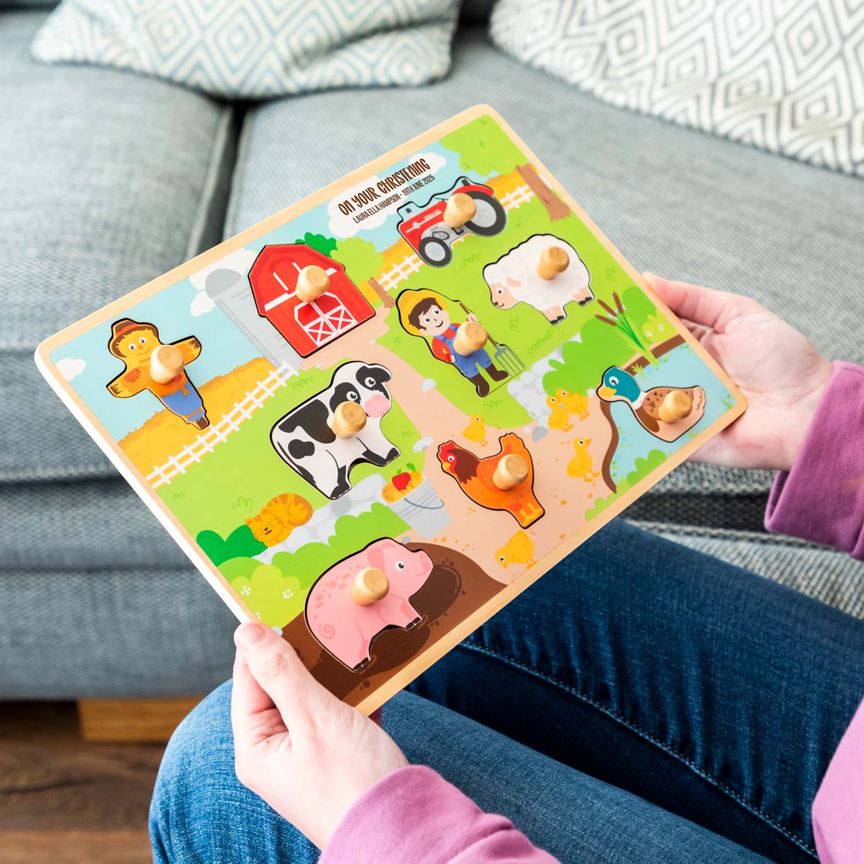 Personalised Farmyard Peg Puzzle Gift For Children