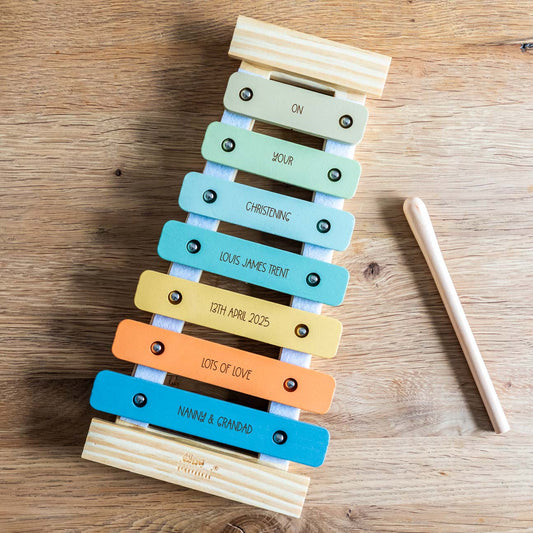 Wooden xylophone music toy with beater