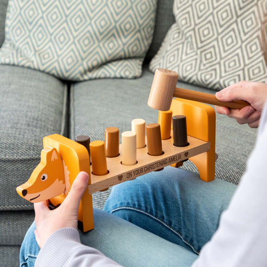 Fox shaped wooden hammer bench