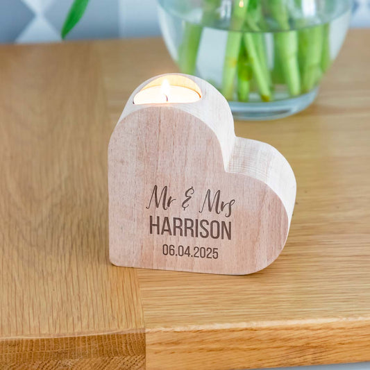 Personalised Heart Candle Holder Wedding or Anniversary Gift