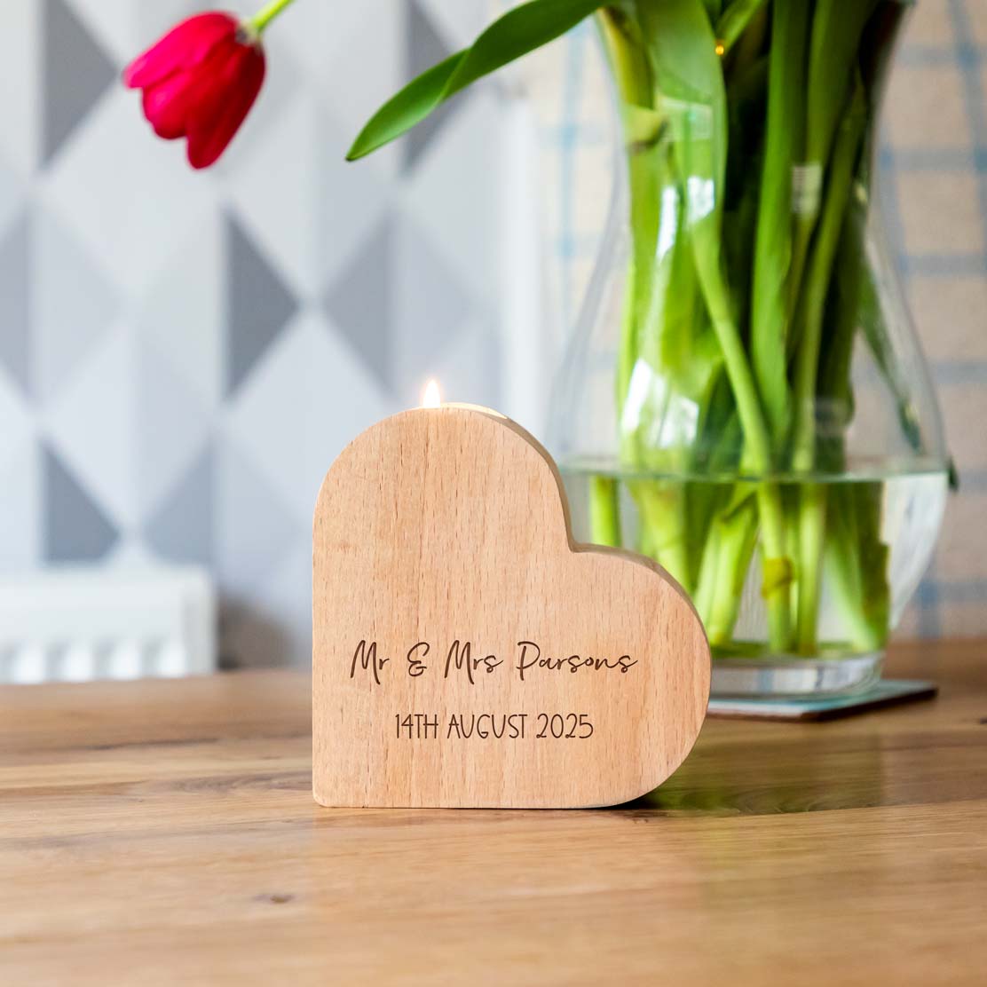 Personalised Heart Candle Holder Wedding Gift For Couple