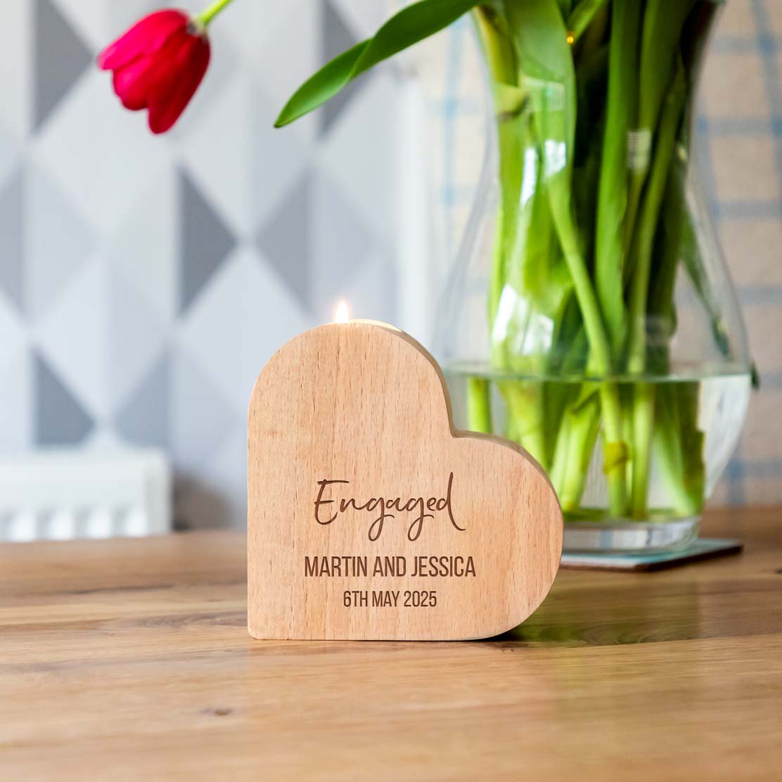 Personalised Heart Candle Holder Engagement Gift