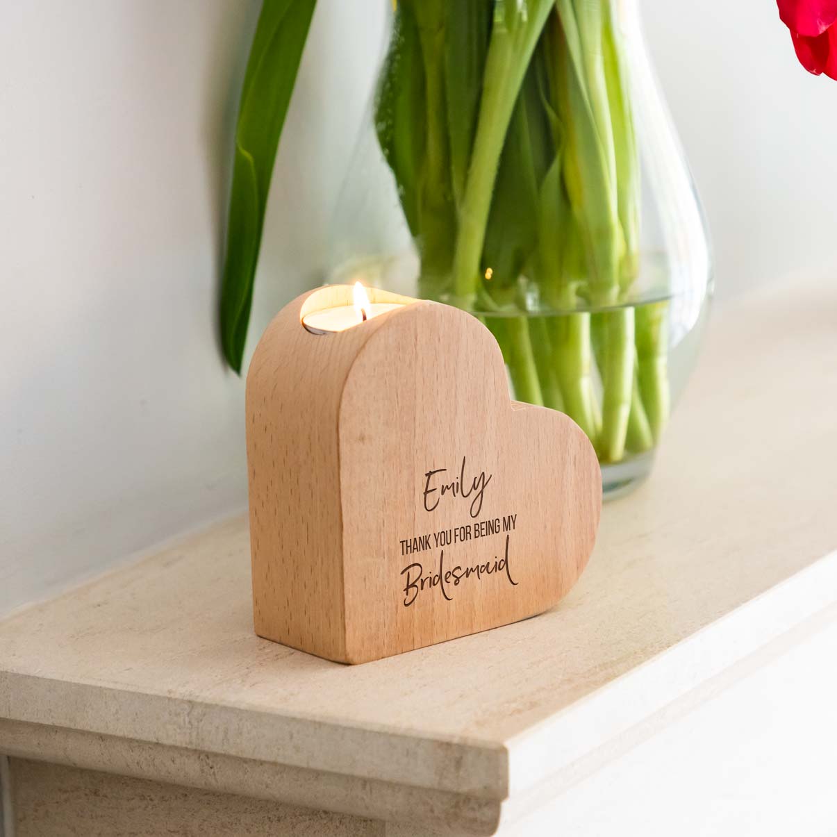 Personalised Heart Candle Holder Thank You Bridesmaid Gift