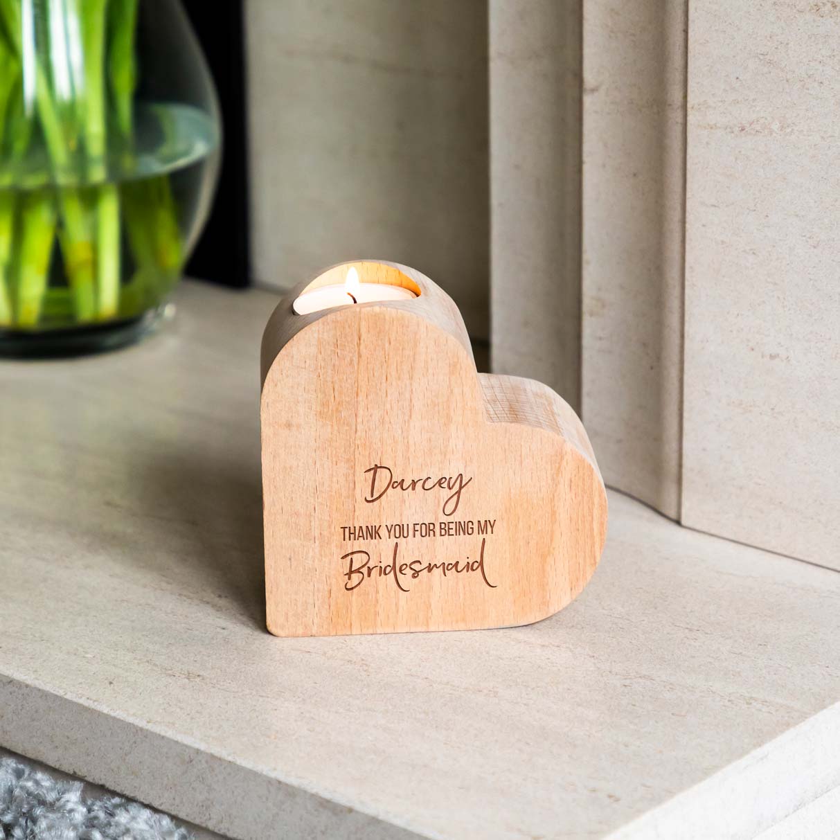 Personalised Heart Candle Holder Thank You Bridesmaid Gift