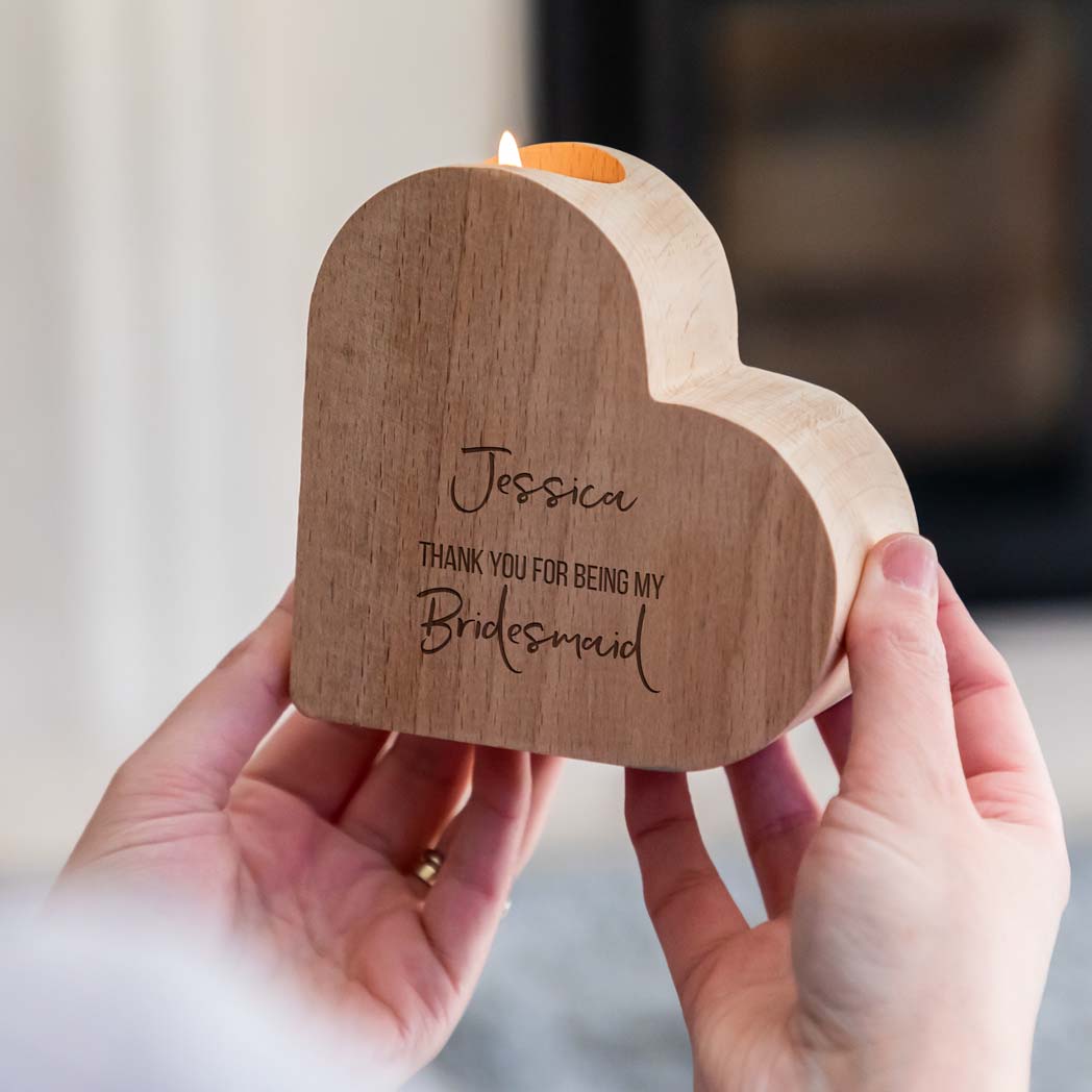 Personalised Heart Candle Holder Thank You Bridesmaid Gift