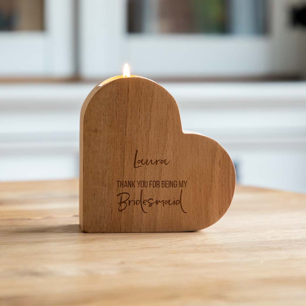 Personalised Heart Candle Holder Thank You Bridesmaid Gift