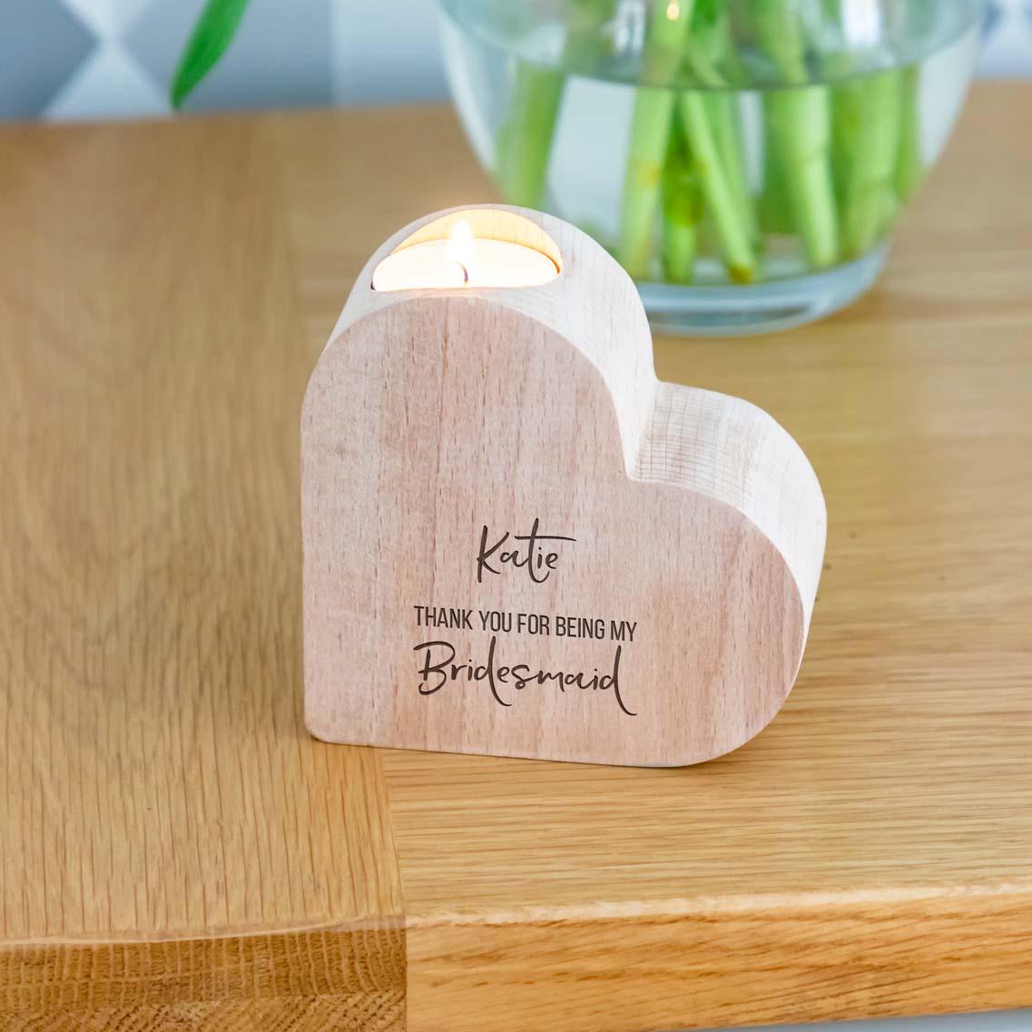 Personalised Heart Candle Holder Thank You Bridesmaid Gift