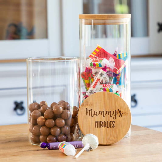 Personalised Nibbles Snack Jar With Bamboo Lid