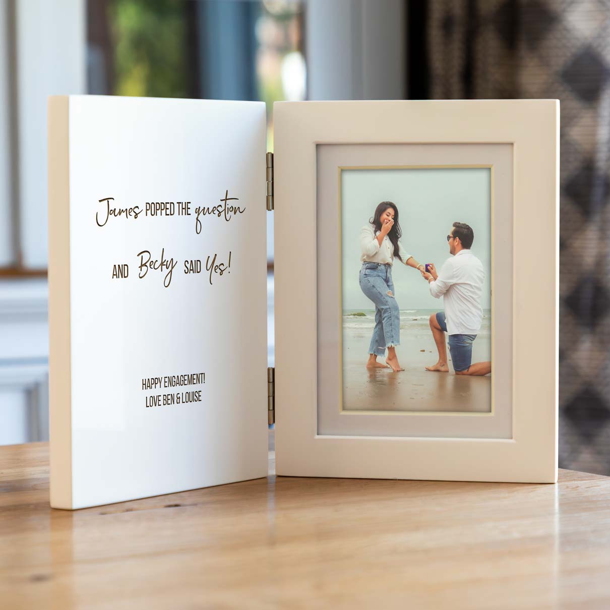 Personalised Engagement Gift White Folding Photo Frame