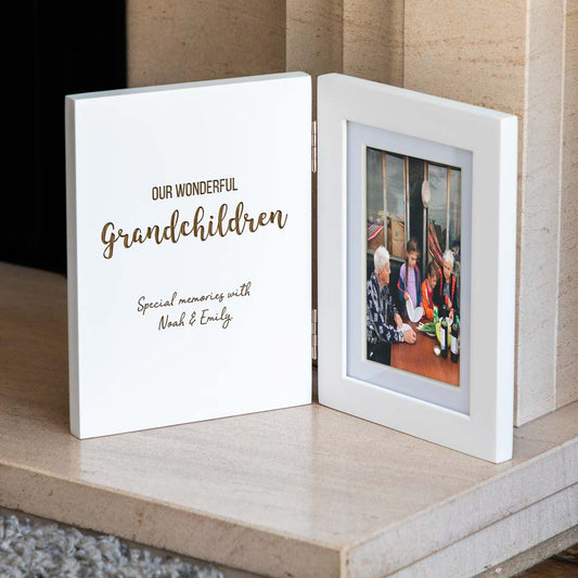 Personalised Grandchildren White Folding Photo Frame Gift For Grandparent