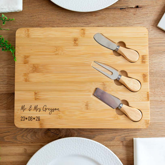 Personalised Cheese Board With Knives Set Wedding or Anniversary Gift