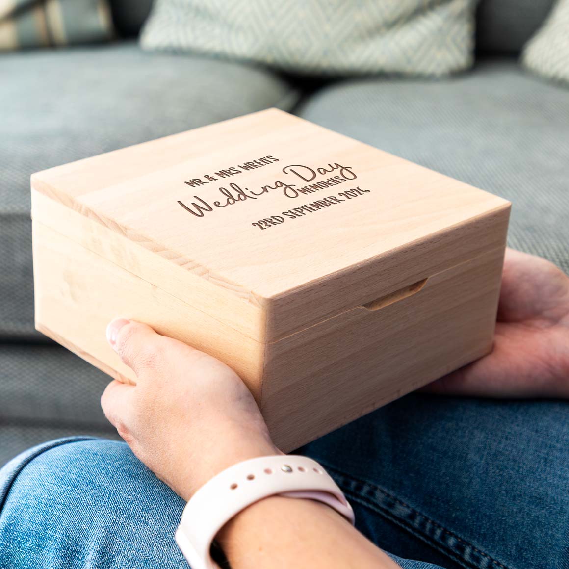 Personalised Wedding Day Memories Square Beech Keepsake Box Gift