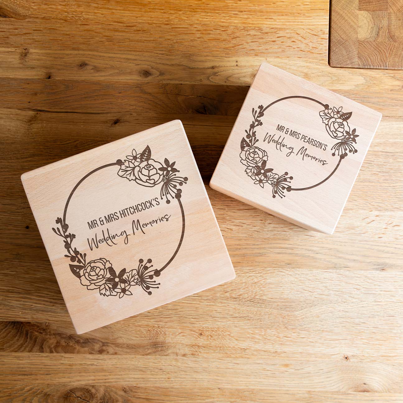 Personalised Wedding Memories Square Beech Keepsake Box Gift