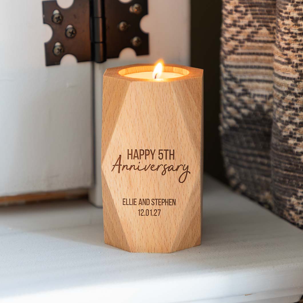 Personalised Happy 5th Anniversary Geometric Candle Holder Gift