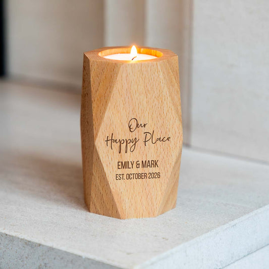 Personalised Our Happy Place Geometric Candle Holder New Home Gift
