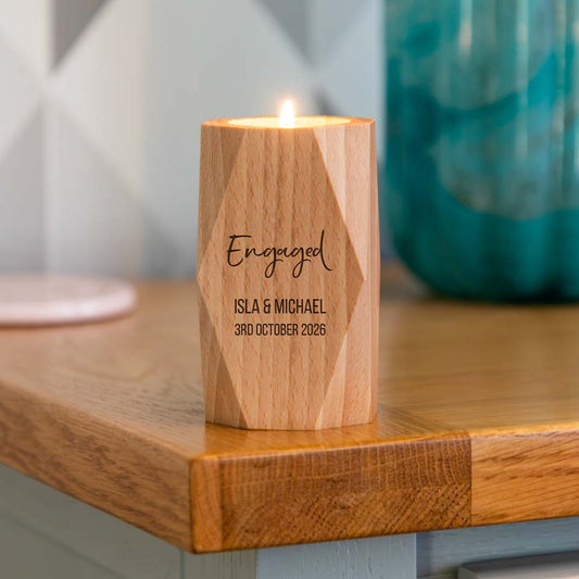Personalised Engaged Geometric Candle Holder Gift For Couple