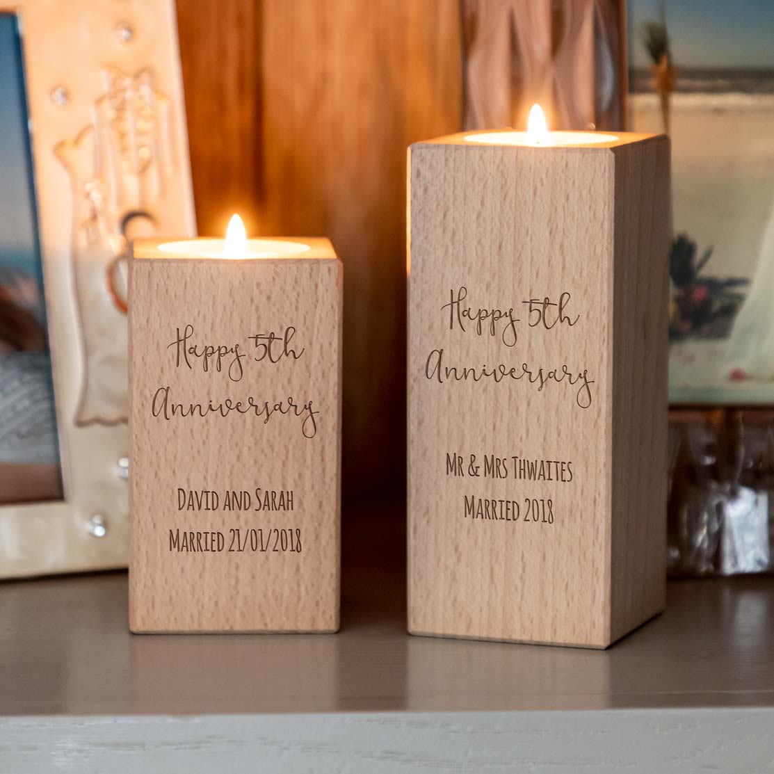 Personalised 5th Anniversary Wood Candle Holder