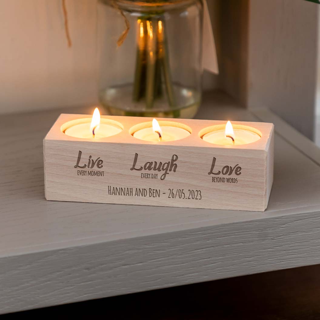 Personalised Live Laugh Love Candle Holder Gift
