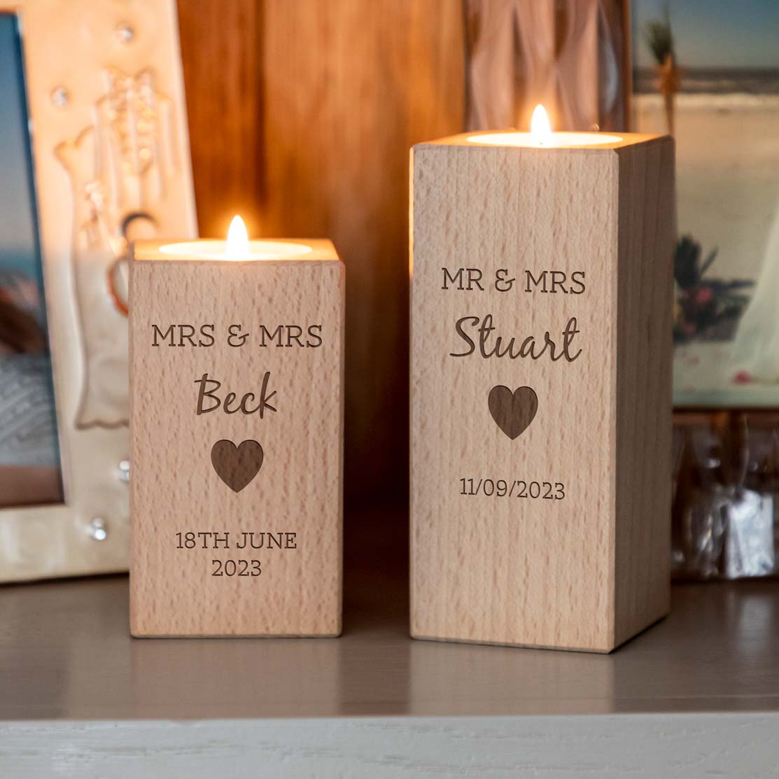 Personalised Married Name and Date Candle Holder Wedding Gift