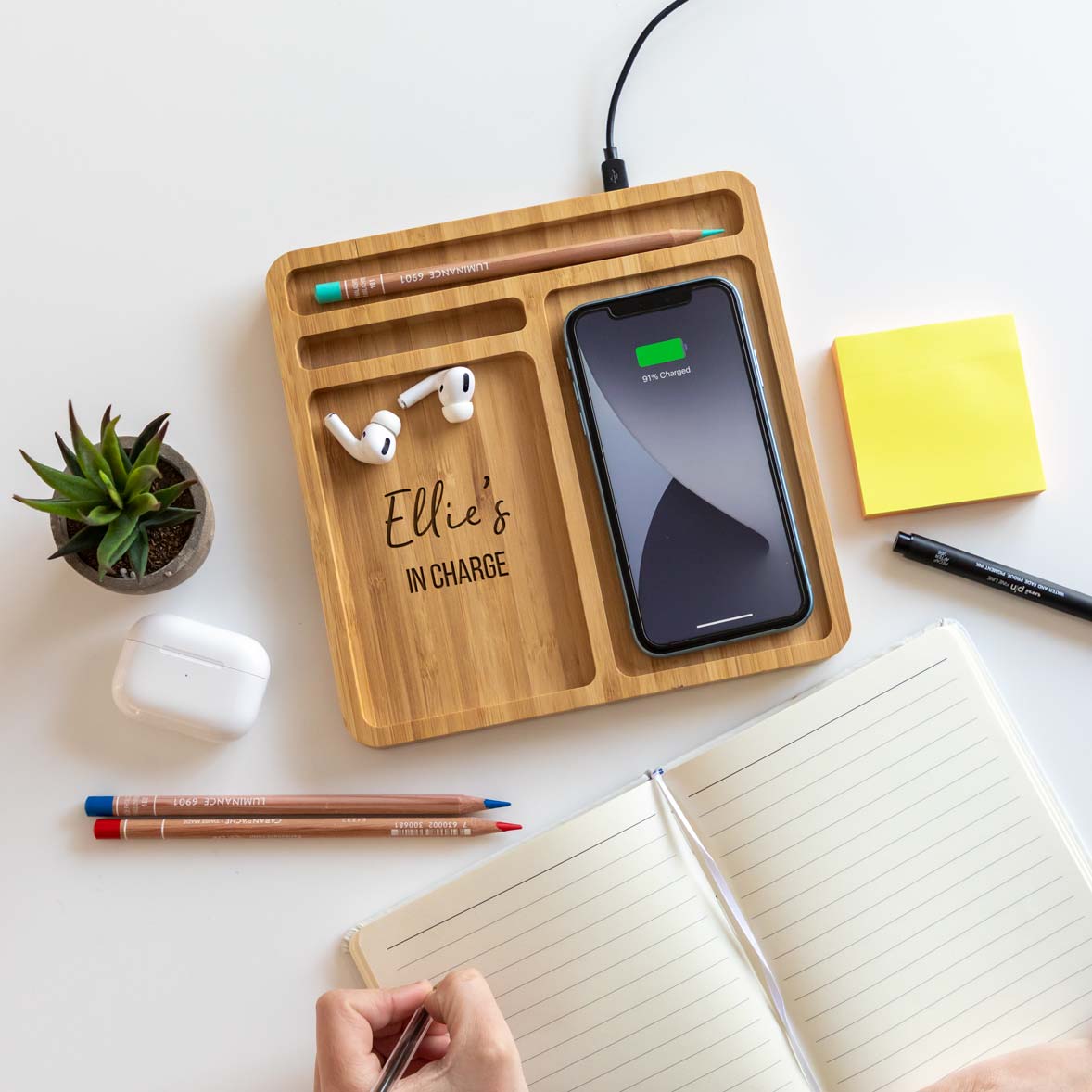 Personalised In Charge Wireless Charger Desk Tidy
