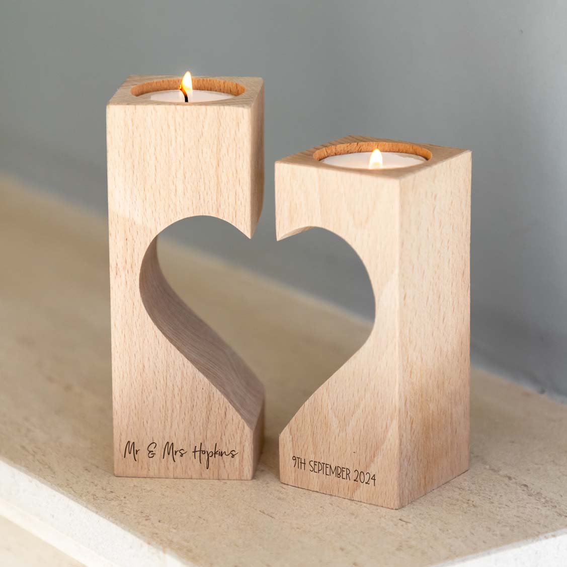 Personalised Wedding or Anniversary Heart Candle Holder Set