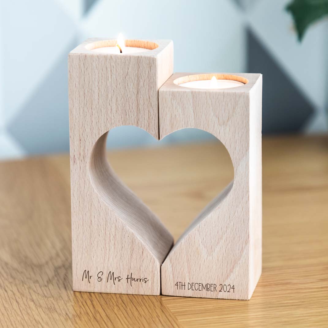 Personalised Wedding or Anniversary Heart Candle Holder Set