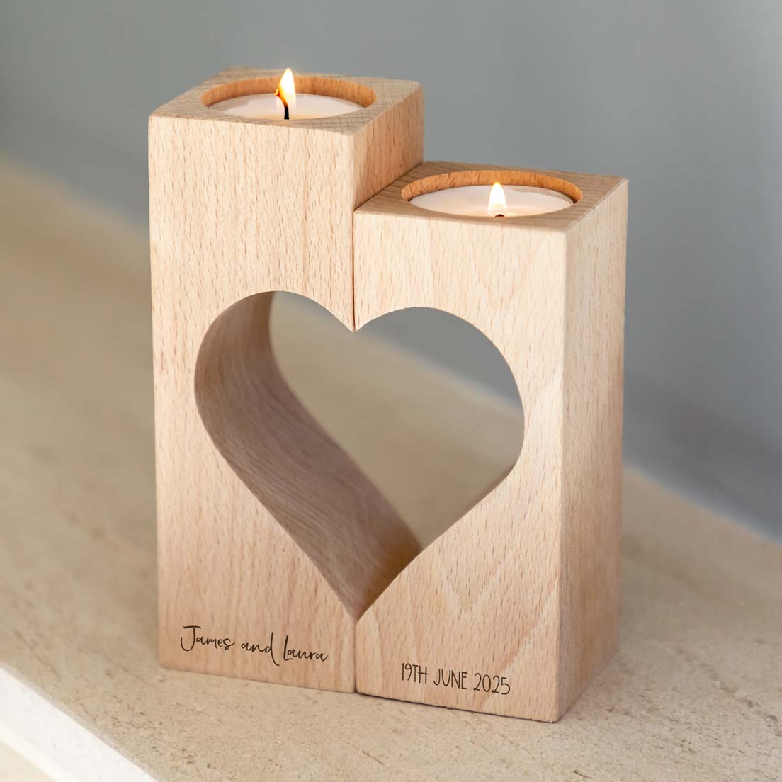 Personalised Wedding or Anniversary Heart Candle Holder Set