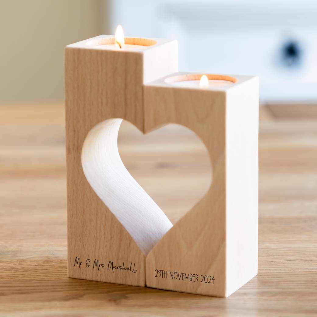 Personalised Wedding or Anniversary Heart Candle Holder Set