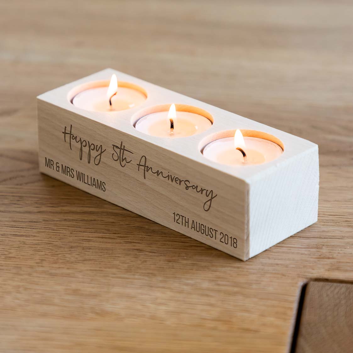 Personalised 5th Anniversary Gift Wood Candle Holder