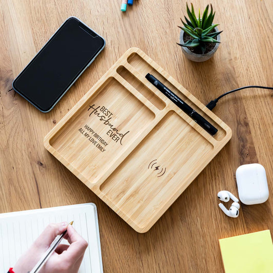 Personalised Best Husband or Wife Wireless Charger Desk Tidy