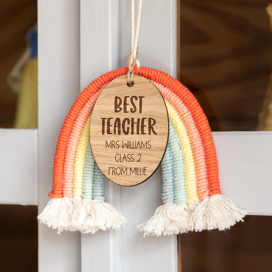 Personalised Macrame Rainbow Sign Best Teacher Gift