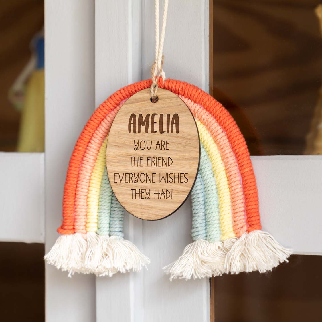 Personalised Macrame Rainbow Sign Gift For Friend