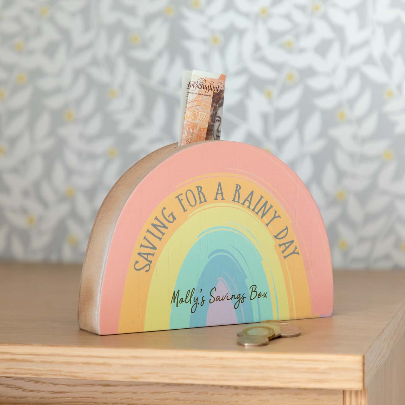 Personalised Saving For A Rainy Day Rainbow Money Box