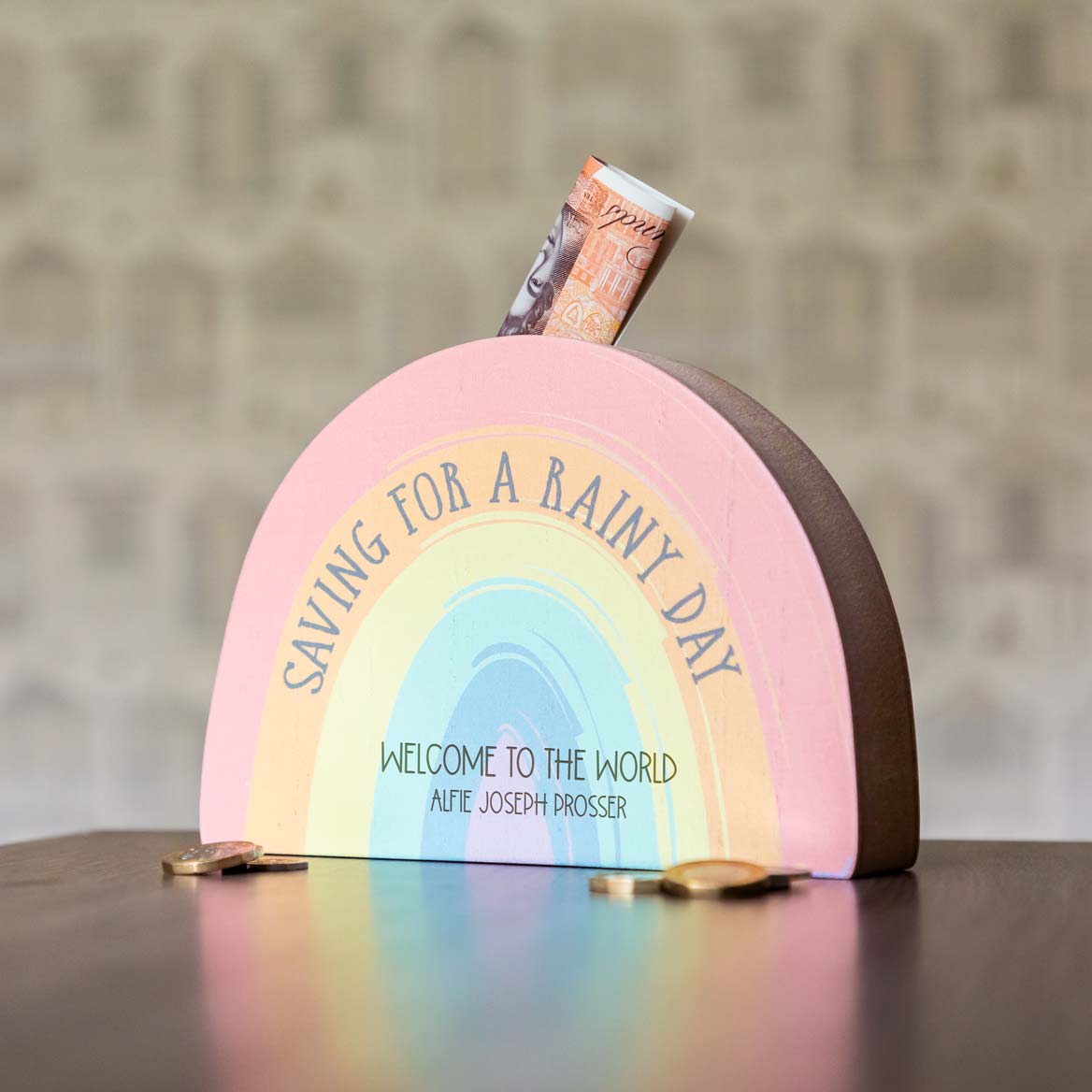 Personalised Rainbow Money Box Birthday Gift