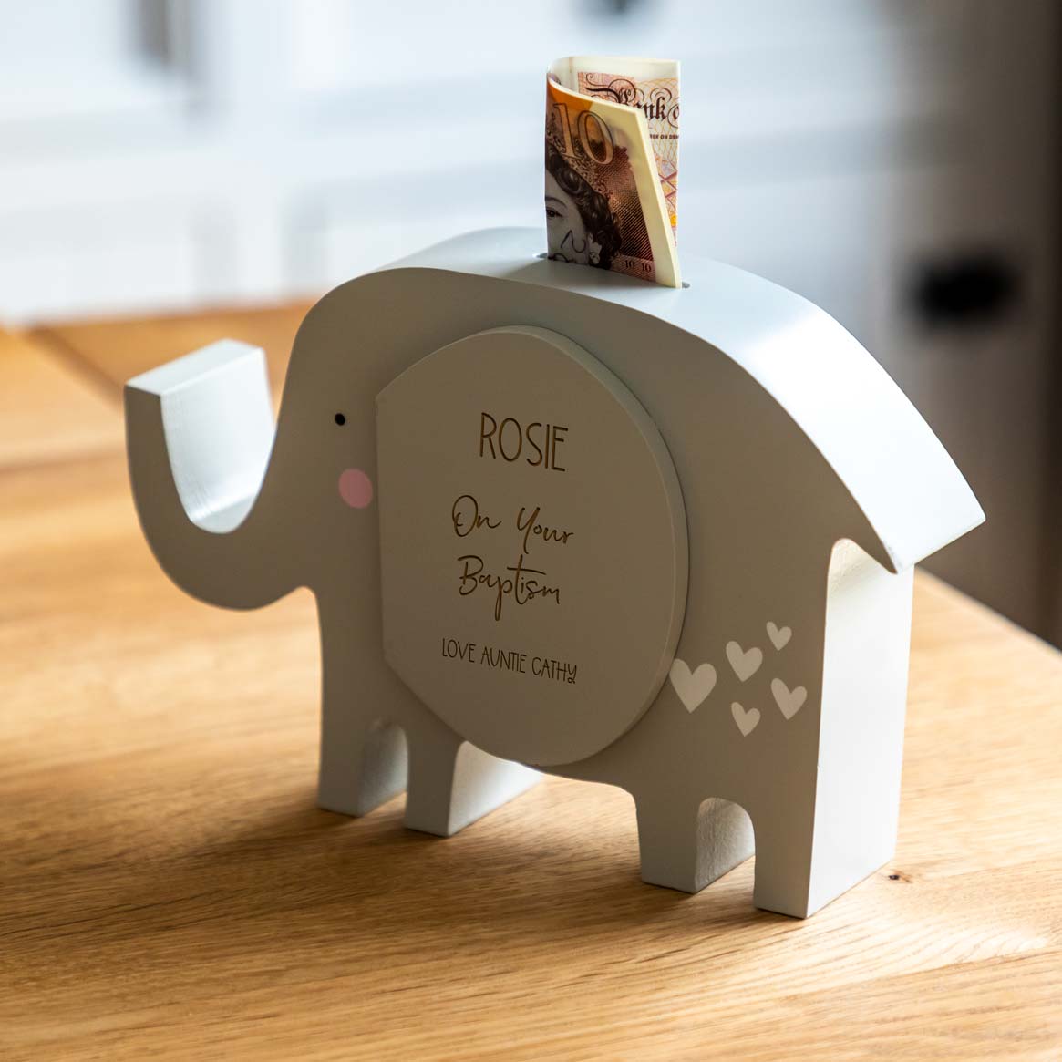 Personalised Elephant Money Box For Christening Baptism Naming Day